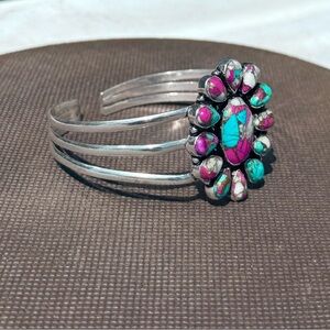 925 Sterling Silver & Cotton Candy Turquoises Adjustable Bracelet